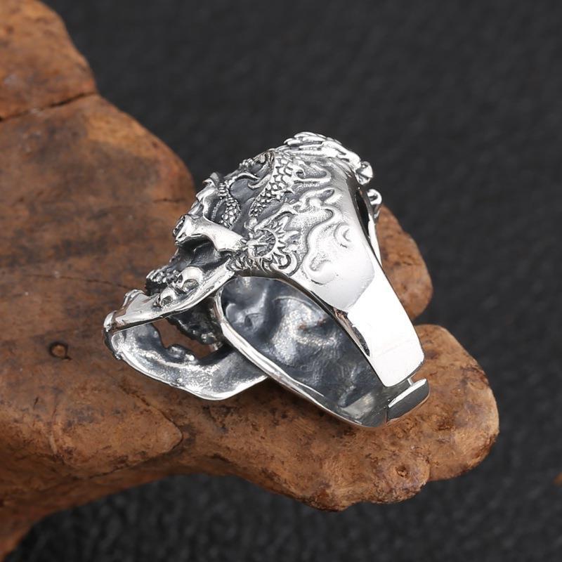 Wholesale Retro exaggerated skull men's open adjustment ring